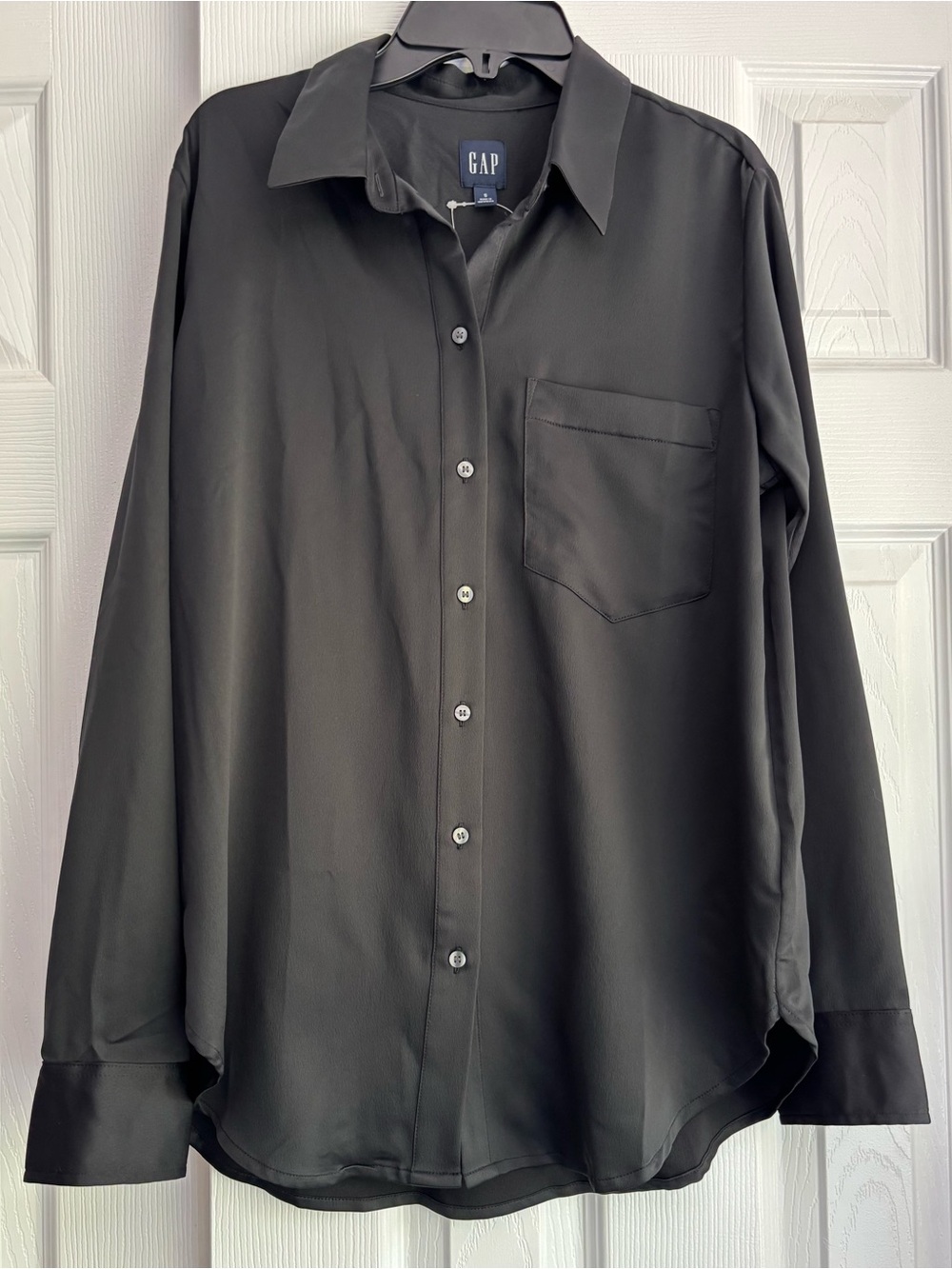GAP Black Satin Blouse Size Small Long Sleeve Button Up Evening Work Top NWT